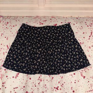 L'Agence Navy Floral Mini Skirt with Pleats